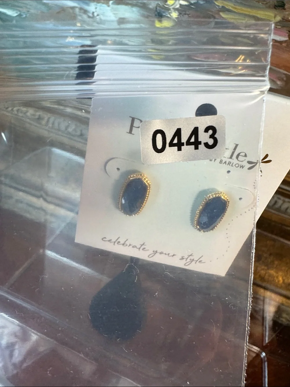 0443-Periwinkle by Barlow Gold-Trimmed Dark Blue‎ Faceted Stud Earrings